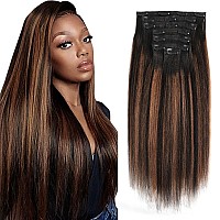 Sassina Remy Yaki Straight Clip In Hair Extensions Human Hair Clip In Hair Extensions For African American Women Natural Black T