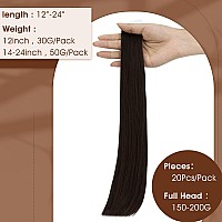 Full Shine Virgin Tape In Hair Extensions Dark Brown Color 2 Brown Tape In Hair Extensions Human Hair 20Inch Virgin Tape In Hair