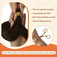 Full Shine Virgin Genius Weft Human Hair Extensions Dark Brown Hand Tied Weft Hair Extensions Soft Straight Hair Machine Remy Ha