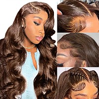 Mrigwoth 24 Inch Chocolate Brown Lace Front Wigs Human Hair Pre Plucked Brown Wig Human Hair Body Wave 4 Colored 13X6 Body Wave