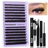 Toochunag Fluffy Clusters Lash Extension Kit Thick Eyelash Extension Kit 60D80D Wispy Cluster Individual Lashes Kit With Lash B