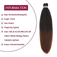 Zepin Pre Stretched Braiding Hair 12 Inch 8 Packs Professional Soft Yaki Braiding Hair For Braids Hot Water Setting Synthetic Cr