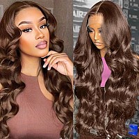 Mrigwoth 26 Inch Chocolate Brown Lace Front Wigs Human Hair Pre Plucked Brown Wig Human Hair Body Wave 4 Colored 13X6 Body Wave