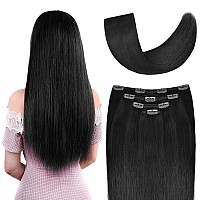 22 Clip In Hair Extensions Real Human Hair For Women Silky Straight Jet Black Human Hair Clip In Extensions 90Grams 4Pieces