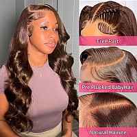 Mrigwoth 32 Inch Chocolate Brown Lace Front Wigs Human Hair Pre Plucked Brown Wig Human Hair Body Wave 4 Colored 13X6 Body Wave