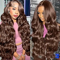 30 Inch 13X6 Chocolate Brown Body Wave Lace Front Wigs Human Hair 180 Density Hd Transparent Lace Frontal Human Hair Glueless Wi