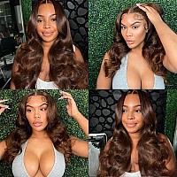 30 Inch 13X6 Chocolate Brown Body Wave Lace Front Wigs Human Hair 180 Density Hd Transparent Lace Frontal Human Hair Glueless Wi