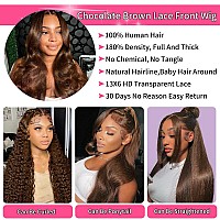 30 Inch 13X6 Chocolate Brown Body Wave Lace Front Wigs Human Hair 180 Density Hd Transparent Lace Frontal Human Hair Glueless Wi