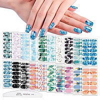 Wokoto 20 Sheets Colorful Marble Pattern Nail Polish Strips With 1Pc Nail File Nail Art Stickers Decals Full Nail Wraps For Wome