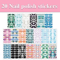 Wokoto 20 Sheets Colorful Marble Pattern Nail Polish Strips With 1Pc Nail File Nail Art Stickers Decals Full Nail Wraps For Wome