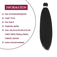 Zepin Pre Stretched Braiding Hair 12 Inch 8 Packs Professional Soft Yaki Braiding Hair For Braids Hot Water Setting Synthetic Cr