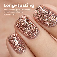 Rarjsm Pink Glitter Gel Nail Polish Metallic Pink Diamond Gel Polish Sparkly Chunky Iridescent Rainbow Platinum Pigments Nail Ge