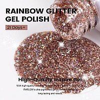 Rarjsm Pink Glitter Gel Nail Polish Metallic Pink Diamond Gel Polish Sparkly Chunky Iridescent Rainbow Platinum Pigments Nail Ge