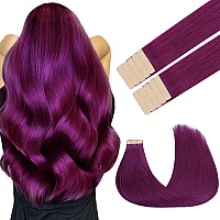 Goo Goo Tape In Hair Extensions Human Hair Violet 16Inch 25G 10Pcs Colored Tape Ins Human Hair Extensions Silkysoft Invisib