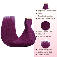 Goo Goo Tape In Hair Extensions Human Hair Violet 16Inch 25G 10Pcs Colored Tape Ins Human Hair Extensions Silkysoft Invisib