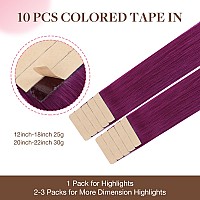 Goo Goo Tape In Hair Extensions Human Hair Violet 16Inch 25G 10Pcs Colored Tape Ins Human Hair Extensions Silkysoft Invisib