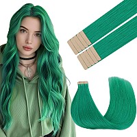 Goo Goo Tape In Hair Extensions Human Hair Green 20Inch 30G 10Pcs Colored Tape Ins Human Hair Extensions Silkysoft Invisibl