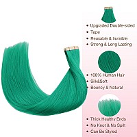 Goo Goo Tape In Hair Extensions Human Hair Green 20Inch 30G 10Pcs Colored Tape Ins Human Hair Extensions Silkysoft Invisibl