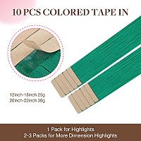 Goo Goo Tape In Hair Extensions Human Hair Green 20Inch 30G 10Pcs Colored Tape Ins Human Hair Extensions Silkysoft Invisibl