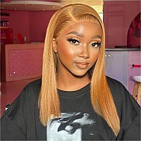 Huiwanyan Straight Honey Blonde Bob Wig Human Hair 14 Inch 13X4 Hd Lace Front Wigs For Black Women Glueless Wigs Human Hair Pre