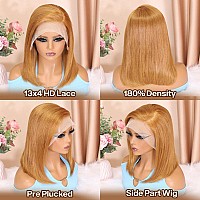 Huiwanyan Straight Honey Blonde Bob Wig Human Hair 14 Inch 13X4 Hd Lace Front Wigs For Black Women Glueless Wigs Human Hair Pre