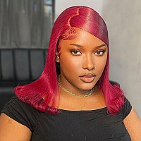 Huiwanyan 99J Burgundy Lace Front Bob Wig Human Hair Pre Plucked 13X4 Hd Red Lace Front Wigs Human Hair For Black Women 180 Den