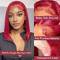 Huiwanyan 99J Burgundy Lace Front Bob Wig Human Hair Pre Plucked 13X4 Hd Red Lace Front Wigs Human Hair For Black Women 180 Den