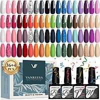 Vanreesa 36 Colors Gel Nail Polish Set 40 Pcs Gel Polish Kit Base Coat Glossy Matte Top Coat Nail Polish Set Nude Brown Red Ye