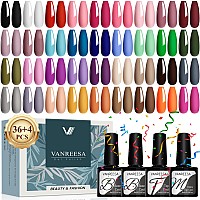 Vanreesa 40 Pcs Gel Nail Polish Set 36 Colors Gel Nail Polish Base Coat Glossy Matte Top Coat Gel Polish Set Red Pink Blue Gre