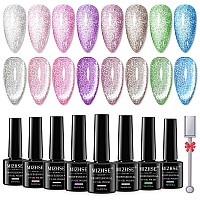 Mizhse Magnetic Gel Nail Polish Platinum Glitter Cat Eye Gel Nail Polish Set 8 Colors With Magnet Stick Sparkle Cateye Nail Ge