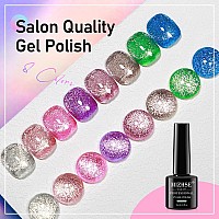 Mizhse Magnetic Gel Nail Polish Platinum Glitter Cat Eye Gel Nail Polish Set 8 Colors With Magnet Stick Sparkle Cateye Nail Ge