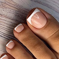 Kxamelie White French Tip Press On Toenails Short Square Natural Nude Fake Toenails Acrylic Toe Nails Press On Classic Artificia