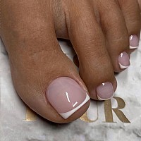 Kxamelie White French Tip Press On Toenails Short Square Natural Nude Fake Toenails Acrylic Toe Nails Press On Classic Artificia