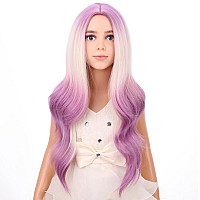 Pattnium Blonde Ombre Purple Wig Kids Child Wig Long Curly Wavy Light Purple Wig Blonde To Purple Wig Middle Part Girls Wig Heat