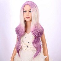 Pattnium Blonde Ombre Purple Wig Kids Child Wig Long Curly Wavy Light Purple Wig Blonde To Purple Wig Middle Part Girls Wig Heat