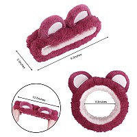 Skincare Headbands For Women Cute Kawaii Soft Elastic Purple Bear Ears Animal Head Bands For Face Washing Makeup Shower Tee