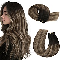 Moresoo Weft Hair Extensions Real Human Hair Ombre Sew In Hair Extensions Balayage Black To Brown Mix Caramel Blonde Double Weft