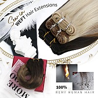 Moresoo Weft Hair Extensions Real Human Hair Ombre Sew In Hair Extensions Balayage Black To Brown Mix Caramel Blonde Double Weft