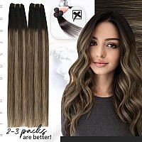 Moresoo Weft Hair Extensions Real Human Hair Ombre Sew In Hair Extensions Balayage Black To Brown Mix Caramel Blonde Double Weft