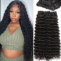 Hntl Deep Wave Human Hair Bundles For Black Women 12A Brazilian Human Hair Bundles 20 22 24 26 Inch Wet And Wavy Human Hair Bund