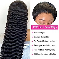 Ferzzon 28 Inch 13X6 Deep Wave Lace Front Wigs Human Hair Hd Lace Frontal Wigs Human Hair For Women Glueless Curly Lace Front Wi