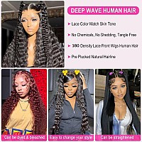 Ferzzon 28 Inch 13X6 Deep Wave Lace Front Wigs Human Hair Hd Lace Frontal Wigs Human Hair For Women Glueless Curly Lace Front Wi