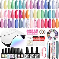 Vanreesa 42 Pcs Gel Nail Polish Kit With U V Light 24 Colors Gel Nail Polish Set Green Blue Purple Pink Orange Complete Gel Nail