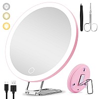 Suupvaor 5X Magnifying Mirror With Light 3 Color Modes Dimmable Light Large 6 5X Lighted Magnified Mirror With Suction Cups