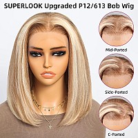 Superlook P12613 Bob Wig Human Hair 13X4 Ready To Go Glueless Highlight Bob Wig 12A P12613 Lace Front Wigs Human Hair 210 Den