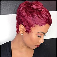 Aiweise Short Red Pixie Cut Wig Human Hair Short Human Hair Wigs For Black Women Natural Wavy Pixie Wig Short Wigs Human Hair Bo