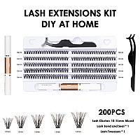 Diy Lash Extension Kit 200Pcs Cluster Lashes Kit 40D Lash Clusters Individual Eyelash Extensions Kit With Lash Bond Seal For F