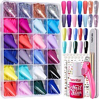 Teenitor Press On Nails Long Fake Nails Kit 10 Colors Matte Press On Nail 10 Colors Glossy Press On Nails 4 Colors Glitter Pr