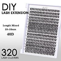 Lash Clusters 320Pcs Individual Lashes 40D Diy Lash Extensions D Curl Lash Clusters False Eyelashes Natural Look 1016Mm Mix Clu