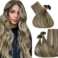 Fshine Fusion Human Hair Extensions 14 Inch U Tip Extensions Chestnut Brown To Platinum Blonde Keratin Tip Hair Extensions 50 St